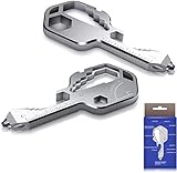 24-in-1-Multi-Tool-Schlüssel, schlüsselförmiges Edelstahl-Taschenwerkzeug, Outdoor-Multitool für Flaschenöffner, Schraubendreher, Lineal, Schraubenschlüssel, Abisolieren, Bit-Treiber (Silber)