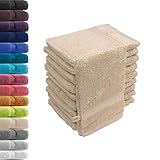 10er Set Waschhandschuhe Waschlappen Beige 16x21 cm | 100% Baumwolle Frottier | ÖKO-TEX Standard | Premium Qualität 500 g/m²
