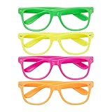 Relaxdays 10027933 Partybrille 4er Set, lustige Brillen für Fasching & Karneval, Neon Brillen, One Size, HBT 4,5x14,5x15 cm, bunt
