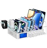 Rsydmny Ladestation Mehrere Geräte, 245W 7-Port-Handy Ladestation mit LCD-Anzeige, 100W PD USB C Schnellladegerät, für iPad, iPhone, Android,Tablet und andere elektronische Geräte（Ohne Ladekabel）-weiß