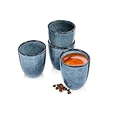 Sänger | Tasse ohne Henkel Darwin 4 tlg, Kaffee Gläser 4 Personen, Steingut Kaffee Becher, Kaffeebecher ohne Henkel Handmade, Mokka Tassen Set, Kaffeebecher Set Blau 300 ml | PREMIUM COLLECTION