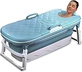 CRS faltbare Badewanne Erwachsene Größe L 138x62x52cm klappbare mobile Badewanne ideal für kleine Badezimmer | foldable bathtub | tragbare Klappbadewanne zum Aufstellen (Blau)