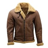 FGRID Warme Kunstlederjacke für Herren, mit Sherpa-Fleece gefütterter Motorradmantel aus Pelz, Winddichte Winterjacke aus Lammfell mit Reißverschluss und Taschen,Braun,L