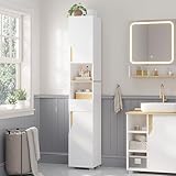 FORABAMB Badezimmerschrank, Hochschrank Badezimmer mit Schublade, verstellbare Ablagen, 2 offenen Fächern, platzsparender Badschrank, Badmöbel, für Wohnzimmer, Küche und Bad, Weiß, 30 x 30 x 180 cm