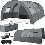 tectake® Tunnelzelt, Zelt 6 Personen, Familienzelt, Zelt groß mit Vorzelt und Bodenplane, 6 Personen Zelt mit UV-Schutz, Camping Zelt inkl. Tragetasche, 350 x 480 x 195 cm - dunkelgrau/hellgrau