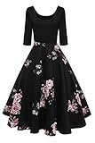 Axoe Damen A-Linie Kleid 60er Jahre Rockabilly mit Blumenrock 3/4 Ärmel Gr.36, Farbe 4, S