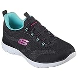 Skechers Damen Summits New Nature, Schwarzer Strick, rosa Aquamarin-Besatz, 39 EU