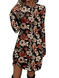 SweatyRocks Kleid Langarm Damen Elegant Winterkleid Shirtkleid Herbst Minikleid Damenkleider Mit Blumen Winterkleider Strickkleid Schwarz XL