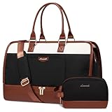 LOVEVOOK Reisetasche Weekender Damen Groß Handgepäck Tasche für Flugzeug, 40L Kliniktasche Geburt Wasserdicht Sporttasche, Travel Bag Saunatasche Set für Reisen Gym, Beige Schwarz Braun