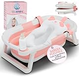 Baby Badewanne Faltbar Antirutsch Ergonomisch Neugeborene Bis 2 Jahre Rosa + Panda Kissen Groß und gepolstert Faltbare Babybadewanne Babywanne Tragbare Wanne Leicht Zu Reinigen BathTub Bath | VALBABY