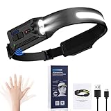 Oderra Stirnlampe LED Wiederaufladbar, Superleicht Kopflampe, Bewegungssensor Stirnlampe, 8 Beleuchtungsmodi mit Batterieanzeige, IPX4 Wasserdicht, Camping- und Notfallscheinwerfer