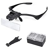 HooAMI Lupenbrille mit Licht LED Kopfbandlupe Vergrößerungsbrille Brillenlupe mit Beleuchtung für Lesen Handwerk Juweliere Nähen und Reparatur