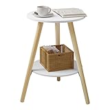 EUGAD Beistelltisch rund, Couchtisch mit 2 Ablagen, Wohnzimmertisch, Nachttisch weiß modern, Kleiner Tisch mit Stauraum, Sofatisch, aus MDF Holz, für Wohnzimmer Schlafzimmer, 38x55x38 cm, 0006CHJ