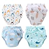 Kisangel 4 Stück Teilig Waschbare Trainingshosen aus Baumwolle Atmungsaktive Windelhosen für Kleinkinder Hautfreundlich Langlebig mit Bunten Unterwasser motivmustern für Junge Mädchen und