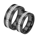 Eheringe Edelstahl Schwarz, Freundschaftsringe Paar Breit 8mm mit Zirkonia zum Hochzeitstag des Paares