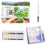 Femnow Pocket Aquarell Set, Mini Aquarell Travel Set Unterwegs, Deckfarbkasten Skizzenbuch mit farben, Skizzenbuch, Stifte für Künstler, Studenten