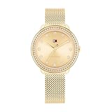 Tommy Hilfiger Uhr mit DREI-Zeiger-Quarzwerkfür Damen mit Goldfarben Edelstahl-Mesh-Gliederarmband - 1782699