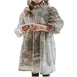 SMUXP Freizeitkleid für Kinder, Kleinkinder, Mädchen, lässige Spitze, Patchwork-Kleid, Kleinkinder, Laterne, langärmelig, gesmokt, Ölgemälde, Druck, Sommerkleid, Prinzessinnenkleid, 2–10 Jahre, 2025,