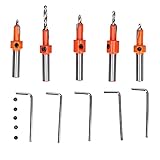 Mavaol 5 -teiliges Countersink -Bohrer -Set, Hochleistungs -Kohlenstoffstahl, präzise Fünf -Seiten -Schalpolien -Design, Schnell -Chip -Entfernung, für Holzbearbeitungsdiyer und