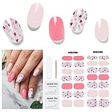 Halbgehärtete Herz-Gel-Nagelstreifen, 28 Stück, funktioniert mit jeder UV-Lampe, langlebige Nagelfolien für Valentinstag, Salon-Qualität (Love Pink)