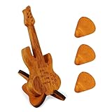 Plektrumbox in Gitarrenform, Plektrumetui aus Holz mit Ständer und 3 Plektren Personalisiert Aufbewahrungshalter für Plektren Geschenk für Instrumentenliebhaber Spieler (Stil 2)