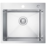 CECIPA 50x45cm Spülbecken Edelstahl Eckig, Spüle Edelstahl Küche mit Hahnloch, Küchenspüle 1 Becken, Kitchen Sink, Einbauspüle Edelstahl inkl Siphon & Über（Ohne Seifenspender）