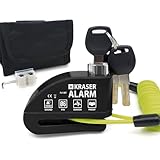 KRASER 6Y Bremsscheibenschloss mit Alarm 110 dB, Verstärkt, 3 Schlüssel (2 Ersatz) Hochsicherheits Motorradschloss, Wasserdicht,1.5m Rückrufkabel, Tasche, Universal Motorrad Schloss, Fahrradschloss