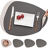 Myir JUN Tischsets Leder und Untersetzer, Tischsets Abwaschbar Rund Doppelseitigen rutschfest Platzdeckchen Leder Kunstleder Tischset Lederoptik Platzset (Grau Beige, Satz von 4)