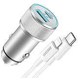 20W Zigarettenanzünder USB C Adapter mit 1M &Lightnings Kabel, Handy Auto Ladegerät, Dual-Port-Steckdose mit PD und QC3.0, für iPhone 14/13/12/11/Pro Max/Plus/Mini/SE 2020/XS/XR
