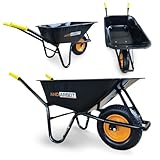 ANDIARBEIT® Bob Schubkarre 100L – Robuste Blechwanne, Hartgummireifen, 220kg Tragkraft, Ergonomische Griffe für optimalen Halt – Ideal für schwere Outdoorarbeiten (Schwarz)