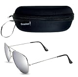 Oramics SonnenBrille Pilotenbrille Silber mit Etui - Unisex Brille Sonnenschutz Hardcase Brillenetui