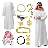 Tewzafiya Arabisches Kostüm für Herren, weißes - - weißes arabisches für Herren, lose Version, Zubehör für Karneval, Mottopartys und Halloween-Partys