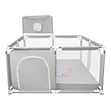 Laufstall Baby,Laufstall baby für Babys mit weichem,Baby Laufstalls mit Reißverschlusstür,Kinder laufgitter,inklusive 50 Bällen,Leicht zu Reinigen (126x126x66cm Hellgrau)