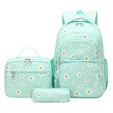 Wasserflaschenhalter für Rucksack, bedruckter Rucksack mit Lunchpaket, Federmäppchen, 3 Wasser, leichte Büchertasche für Mittelschule, Uni, Kinder, leichte Wanderrucksäcke, grün, Einheitsgröße,