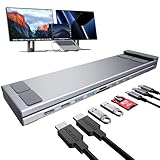 Mukiya USB-C-Laptop-Dockingstation mit Dual-Monitor-Unterstützung (4K@60Hz), 9-in-1-USB-C-Hub mit 2 USB 3.0-Anschlüssen, PD 100W, universeller Dockständer für MacBook Pro/Air/Dell/HP/Surface/Lenovo