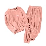 Pyjama-Set für Damen, flauschig, Übergröße, Damen-Pyjama, Fleece, warm, Fleece, Pullover, Korallensamt, Thermo-Tunika, Oberteil mit bequemer Hose, langärmelig, Pyjama, Lounge-Nachtwäsche, RD2, 4XL