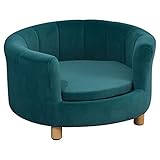 PawHut Hundesofa Hundecouch, Waschbarer Bezug, Haustiersofa mit Rückenlehne und Holzbeine, Katzensofa, für kleine Hunde unter 4,5 kg, Grün