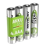 ANSMANN Akku AAA 550 mAh NiMH 1,2 V (4 Stück) - Micro AAA Batterien wiederaufladbare Zellen, maxE gewährleistet äußerst geringe Selbstentladung für jahrelangen Einsatz