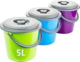 2friends Eimer mit Deckel 5l, 3er Set Putzeimer Haushalteimer Kunststoff Lebensmittelecht, Plastikeimer mit Deckel für Lebensmittel geeignet, 3-farbig Sortiert, Made in EU, Model: Maria