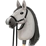 CELMAN Hobby Horse Steckenpferd Grau mit Zaumzeug & Leine – A3 Kopfgröße – Großer Reitspaß für Kinder – Realistisch & Weich – Holzstab