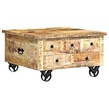 vidaXL Raues Mangoholz Couchtisch mit 5 Schubladen 1 Staufach Vintage Beistelltisch Wohnzimmertisch Kaffeetisch Sofatisch 70x70x40cm