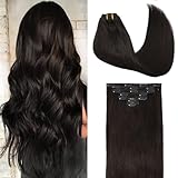 GOO GOO Clip in Extensions Echthaar, Echthaar Extensions Clip, 35cm 120g 7pcs, Extensions Echthaar, Haarverlängerung Echthaar, 2 Dunkelbraun