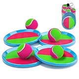 Klettballspiel, Klettspiel Wurf Spiel Kinder mit 4 Fangscheiben, 4 Bällen und Netzbeutel Klettballspiel für Kinder ab 3 4 5 6, Wurf und Fangspiel Klettball Outdoor Spielzeug Draußen für Innen Außen
