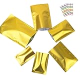 100 Stück Mylar-Folienbeutel, Silber-Aluminiumfolie, Vakuumierbeutel, Lebensmittelaufbewahrungsbeutel, oben offen, Heißsiegelbeutel, dick, goldfarben, Größe 16 x 24 cm