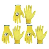 HANDLANDY 3 Paar Kinder Gartenhandschuhe für Alter 2-13, Kleinkind Kinder Garten Arbeit im Freien spielen Handschuhe, Gummi-Beschichtung, für Mädchen Jungen (Gelb, Größe 3)