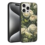 Phoona Handyhülle für iPhone 16 15 14 13 12 11 Pro MAX Mini X XS MAX XR 7 Hülle, Aesthetic Blumen Muster Design Weiche TPU Dünn Schwarz Silikon Schutzhülle Stoßfest Bumper Case für Mädchen, Grün