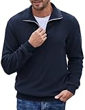 COOFANDY Troyer Herren 1/4 Zip Strickpullover Männer Solid Langarm Winterpullover Navy Blau XL