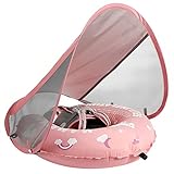 HECCEI Schwimmring Baby, Mambobaby Autom Aufblasbare Baby Schwimmhilfe Schwimmring mit Sonnendach, Kompaktes Faltbares Design Schwimmreifen Perfekter Schwimmtrainer für Kinder von 3 bis 24 Monaten