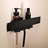 Designfabrik Hamburg Duschablage ohne Bohren | Badezimmer Eckregal | Badregal | Duschregal ohne Bohren | Shampoo Halterung | Wandregal | Duschkorb selbstklebend | Organizer | 2 Haken | Matt Schwarz