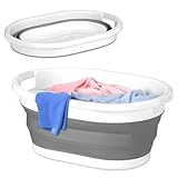 KRUMAD Faltbarer Wäschekorb mit Henkel 50L, 55x38x24 cm, Kunststoff Laundry Basket mit Griffen, Platzsparender Klappbarer Wäschekorb Weiß, Wäschesammler für Haushalt, Wohnung und Bad